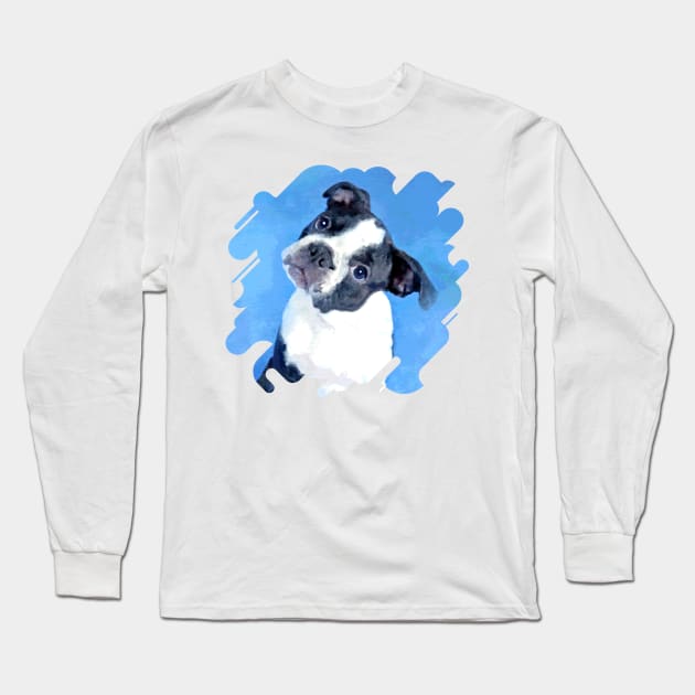 Cute Boston Terrier Puppy Long Sleeve T-Shirt by Nartissima